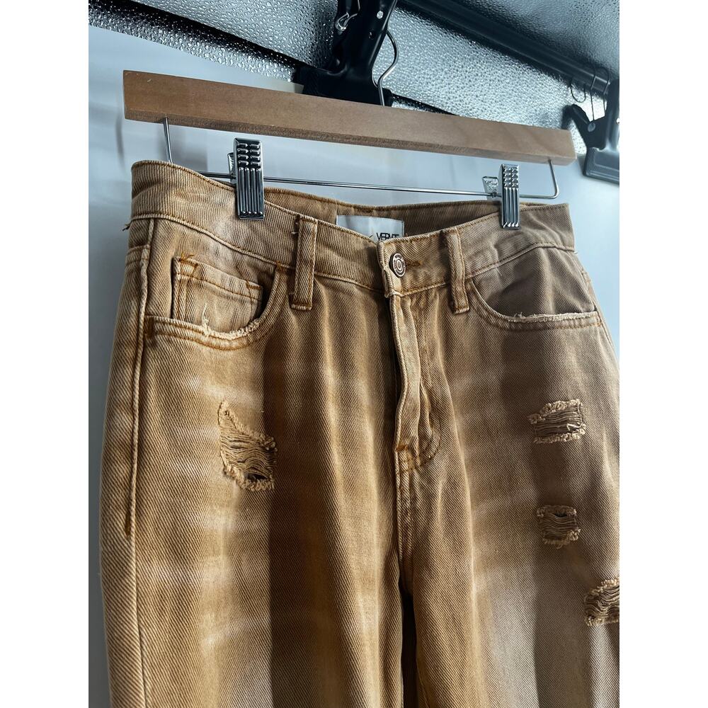 Vervet By Flying Monkey - Coco Straight Cropped Jeans Tan Distressed Women’s 24 - Picture 6 of 13